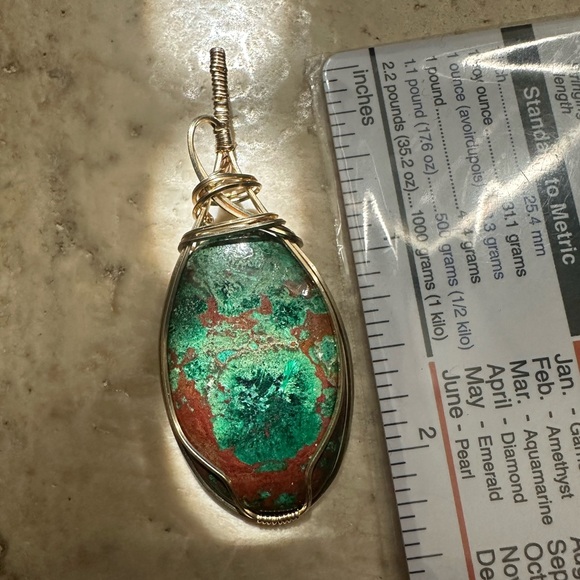 Chrysocolla Healing Stone Pendant in 14k gold fill frame - Picture 4 of 12